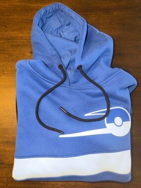 Pokemon Center Card Game Adult Blue Pullover Hoodie Charmander Pikachu Sz Small